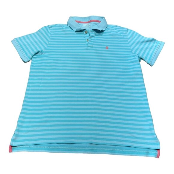 Izod Other - Izod Golf Men's Blue Striped Polo Collar Shirt Size Large Pink Logo Casual Sport